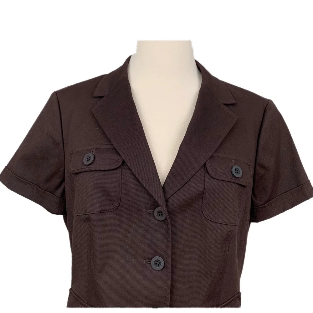 Talbots Petites Brown Safari Blazer Jacket Short Sleeve Career Chic NWT 10P